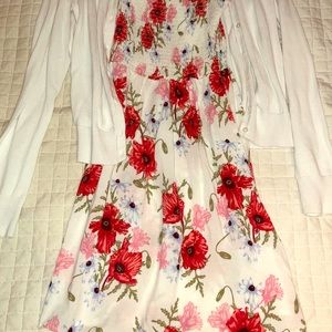 H&M Floral Dress with white cardigan